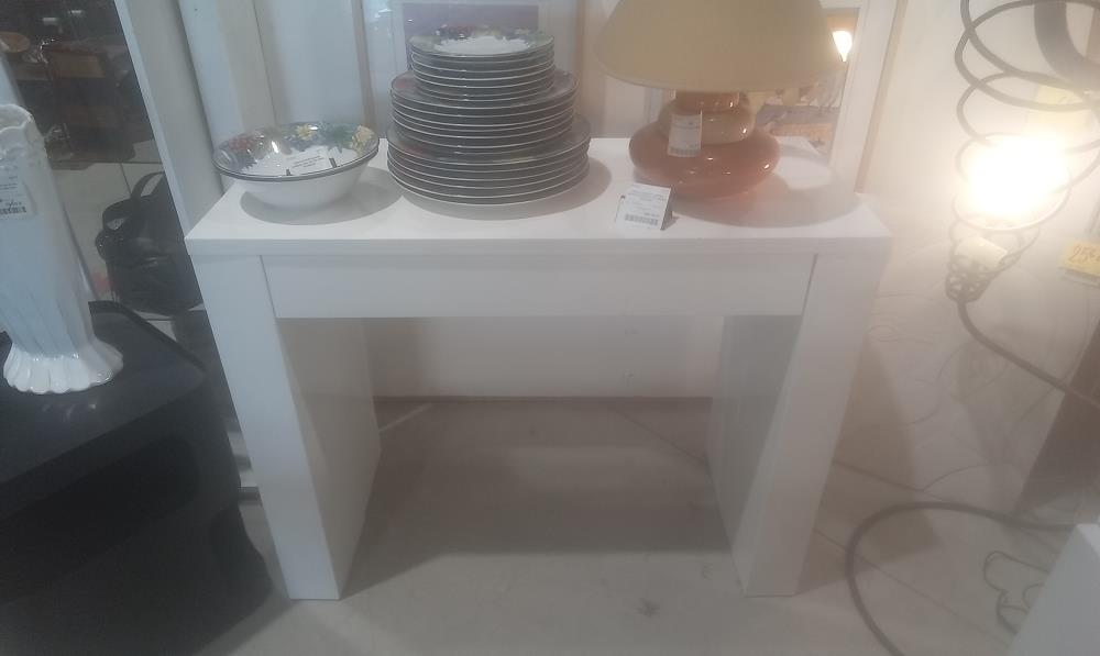 TABLE CONSOLE  LAQUEE DESIGN BLANCHE+4 ALLONGES DE 57 CM