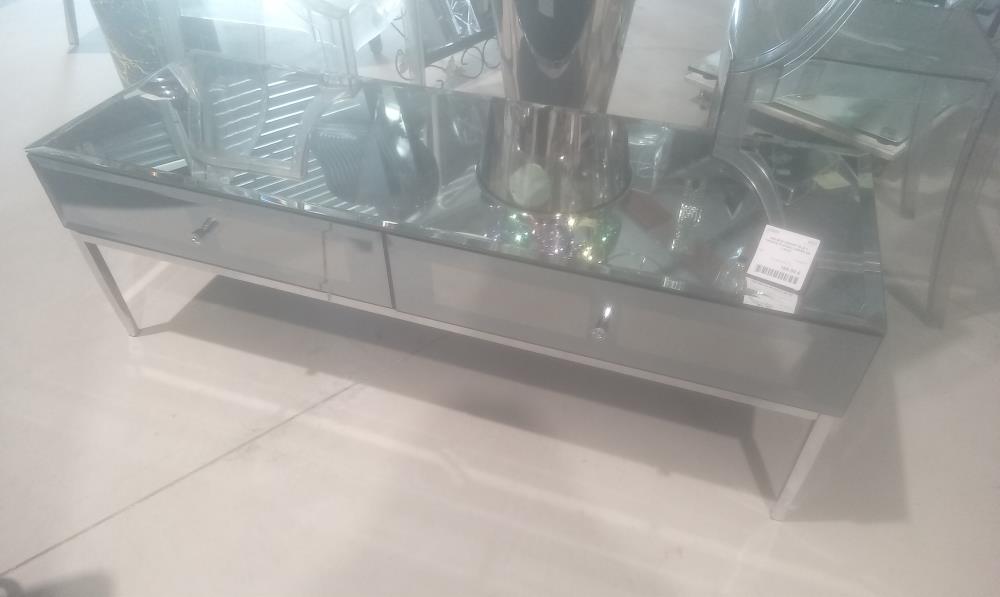 MEUBLE MIROIR TELE 2 TIROIRS PLATEAU VERRE EN L'ETAT