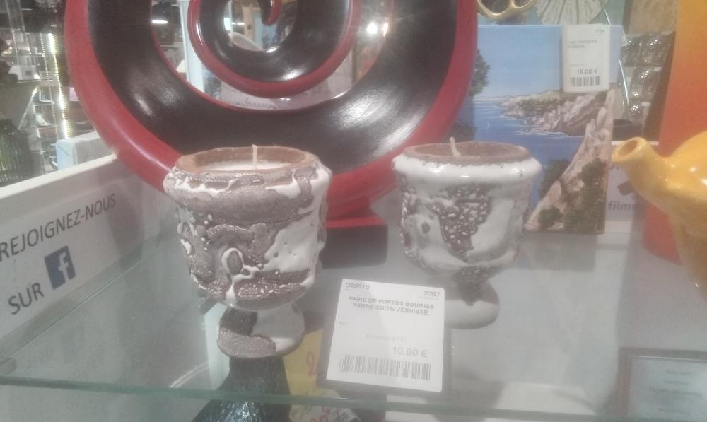 PAIRE DE PORTES BOUGIES TERRE CUITE VERNISSE