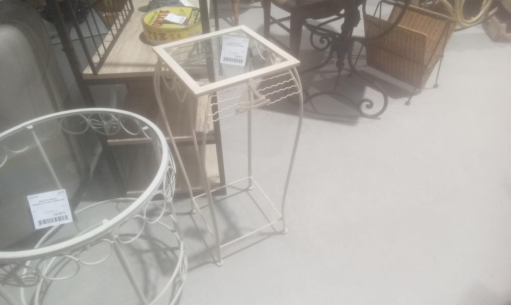 SELETTE METAL BEIGE+PLATEAU VERRE