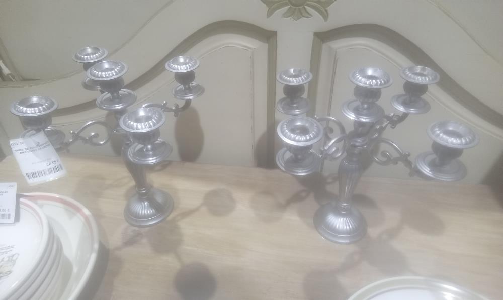PAIRE DE BOUGEOIR METAL  5 BRANCHES ARGENTEES