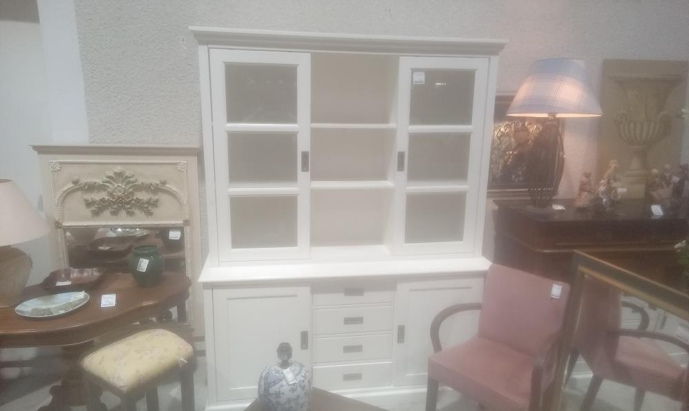 BUFFET VAISSELLIER 2 CORPS BLANC 4 PORTES COULISSANTES+4 TIROIRS