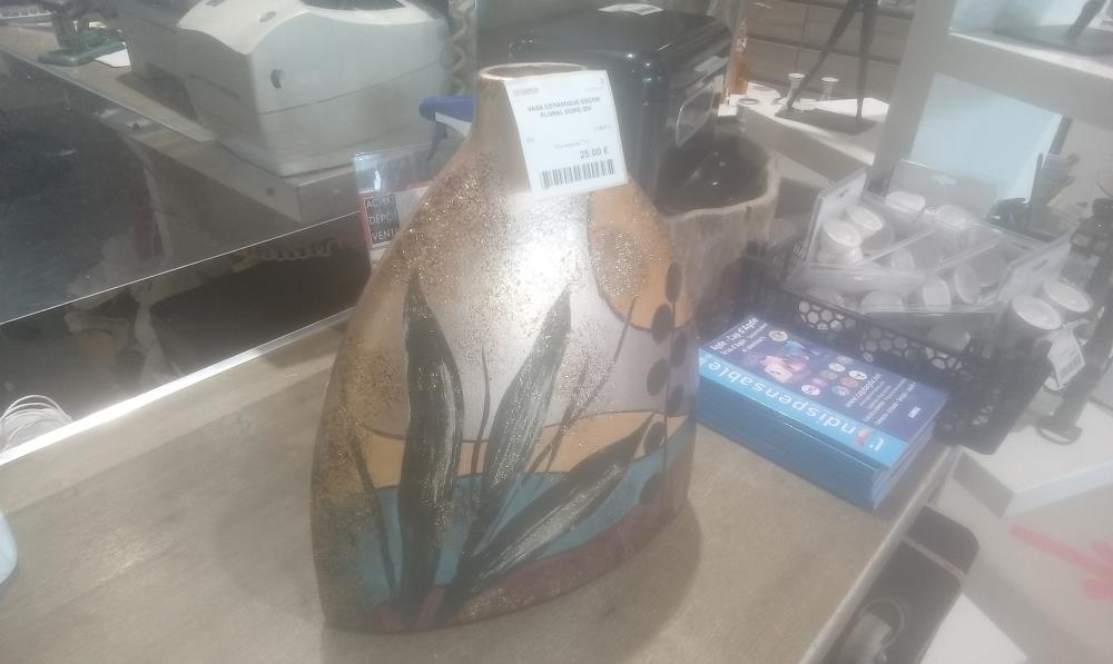 VASE CERAMIQUE DECOR FLORAL DORE GM