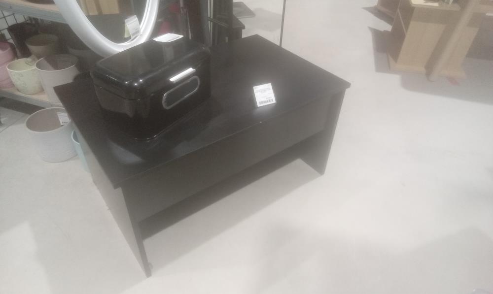 TABLE BASSE MELAMINEE NOIRE ESCAMOTABLE PLATEAU EN L'ETAT