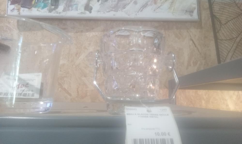 SEAU A GLACON VERRE MOULE +1ANSE METAL