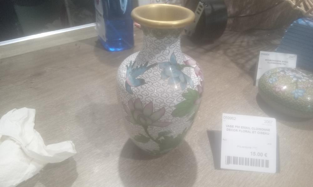 VASE PM EMAIL CLOISONNE DECOR FLORAL ET OISEAU