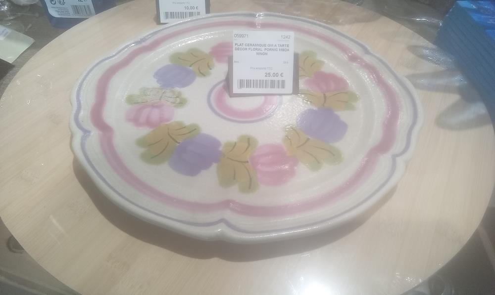 PLAT CERAMIQUE GM A TARTE DECOR FLORAL  PORNIC MBDA NINON