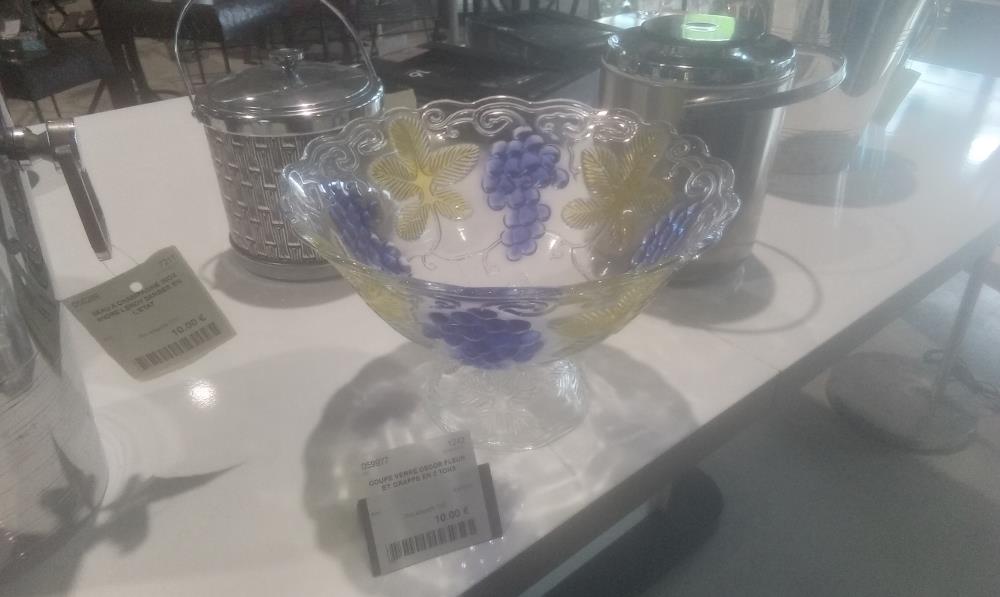 COUPE VERRE DECOR FLEUR ET GRAPPE EN 2 TONS