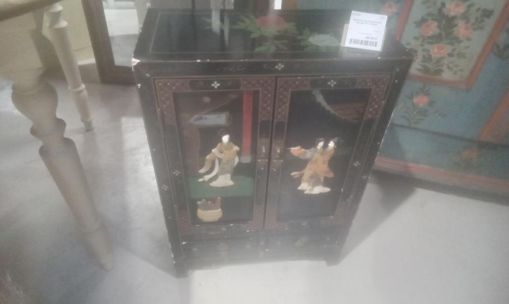 MEUBLE LAQUE ASIATIQUE ROUGE 2P+1 TIROIR