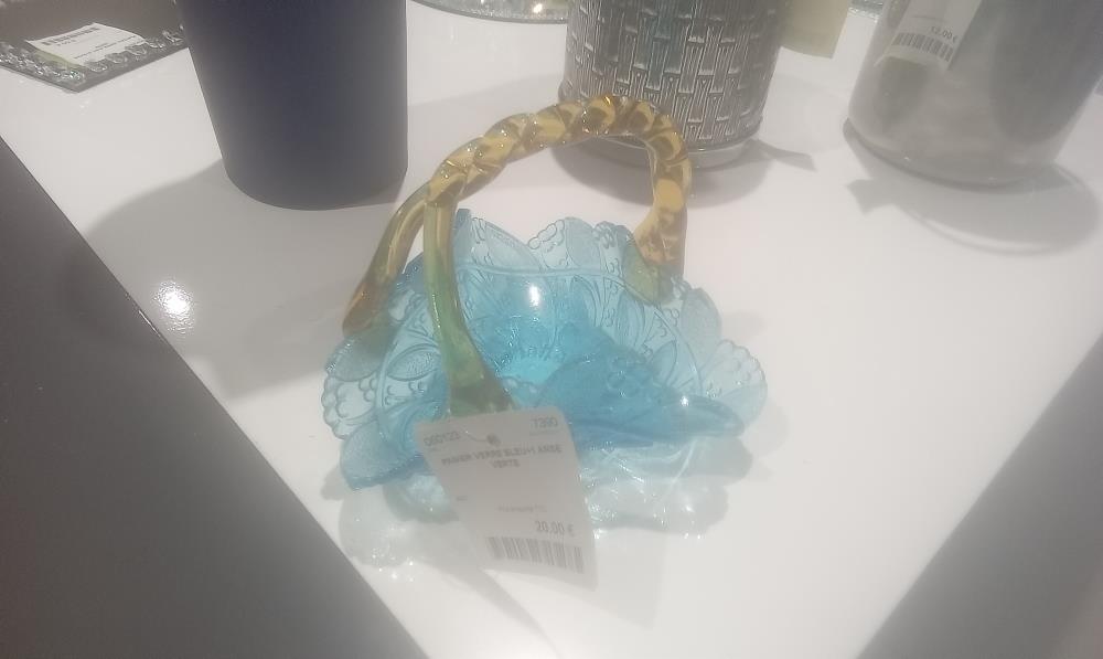 PANIER VERRE BLEU+1 ANSE VERTE