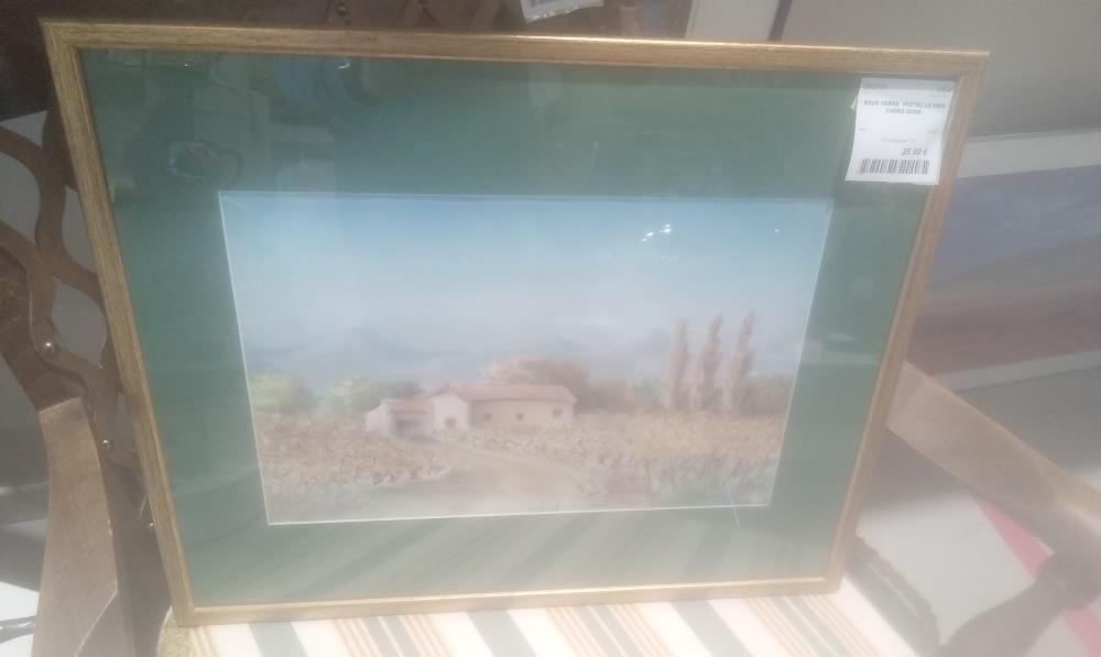 SOUS VERRE  PASTEL LE MAS CADRE DORE