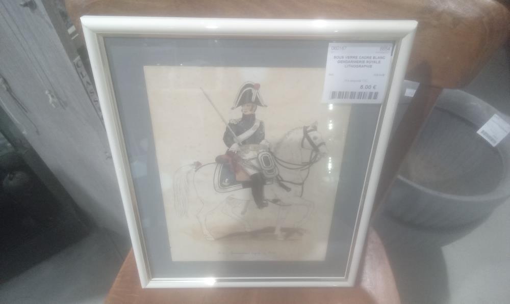 SOUS VERRE CADRE BLANC GENDARMERIE ROYALE LITHOGRAPHIE