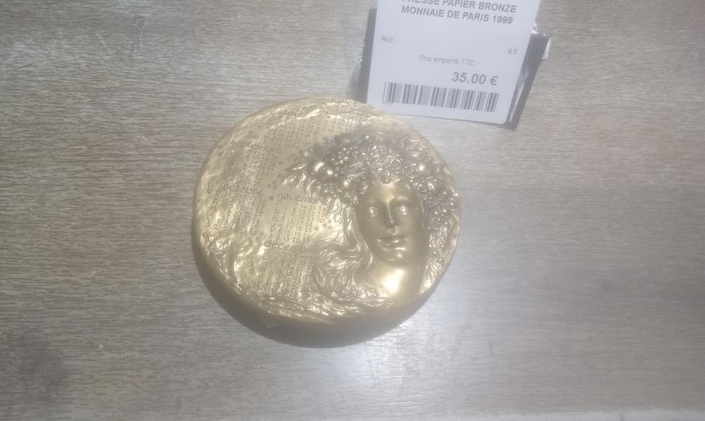 PRESSE PAPIER BRONZE MONNAIE DE PARIS 1999