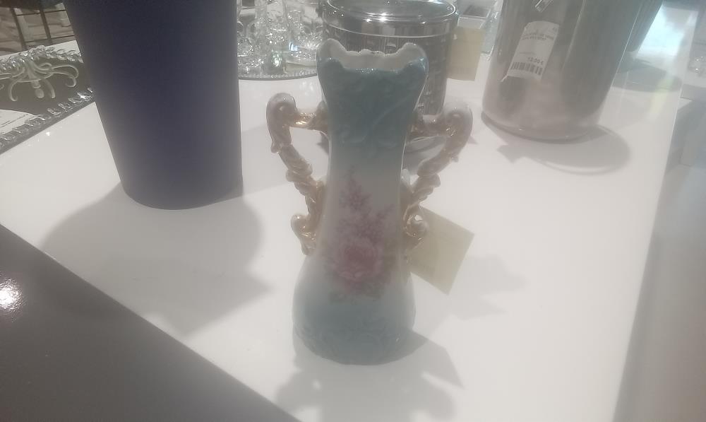 VASE EN CERAMIQUE 2ANSES DOREES ART DECO  DECOR FLORAL