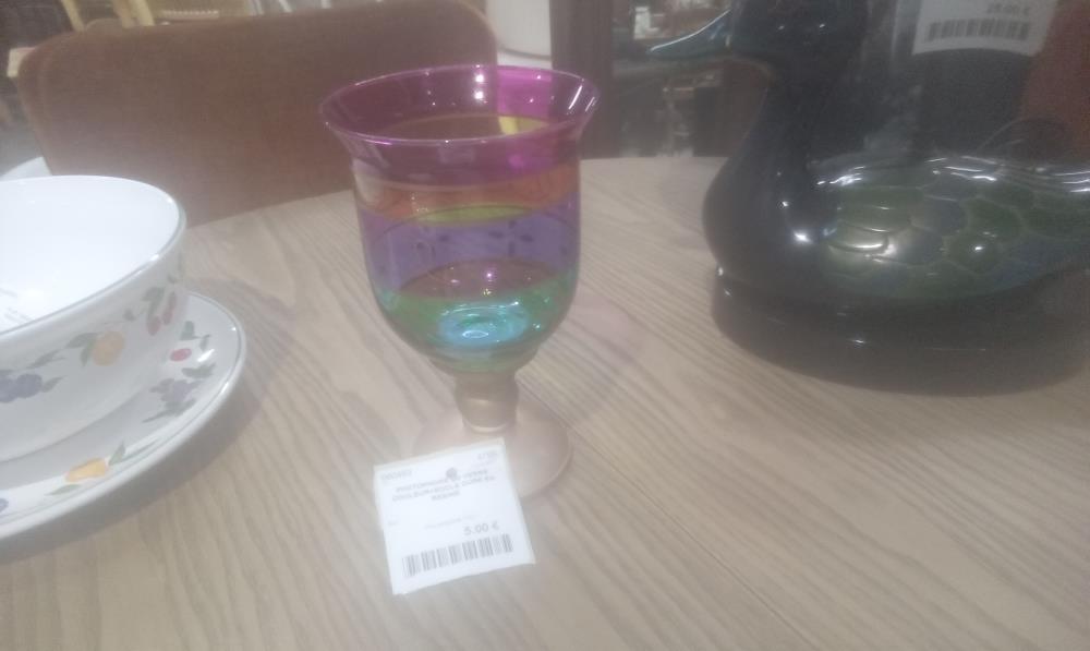 PHOTOPHORE EN VERRE COULEUR+SOCLE DORE EN RESINE