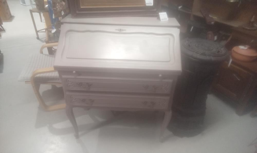 SECRETAIRE STYLE LOUIS XV 2 TIROIRS+1 ABATTANT PEINT EN L'ETAT