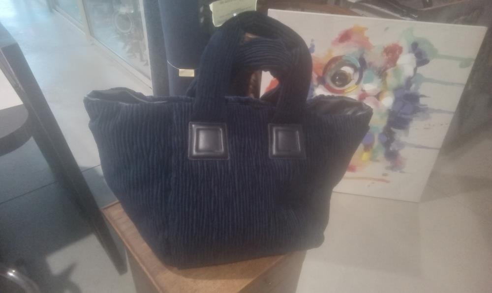 SAC TOILE VELOURS BLEU 2ANSES