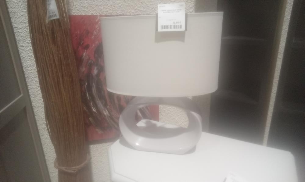 LAMPE CERAMIQUE GRISE AJOUREE+ABATJOUR