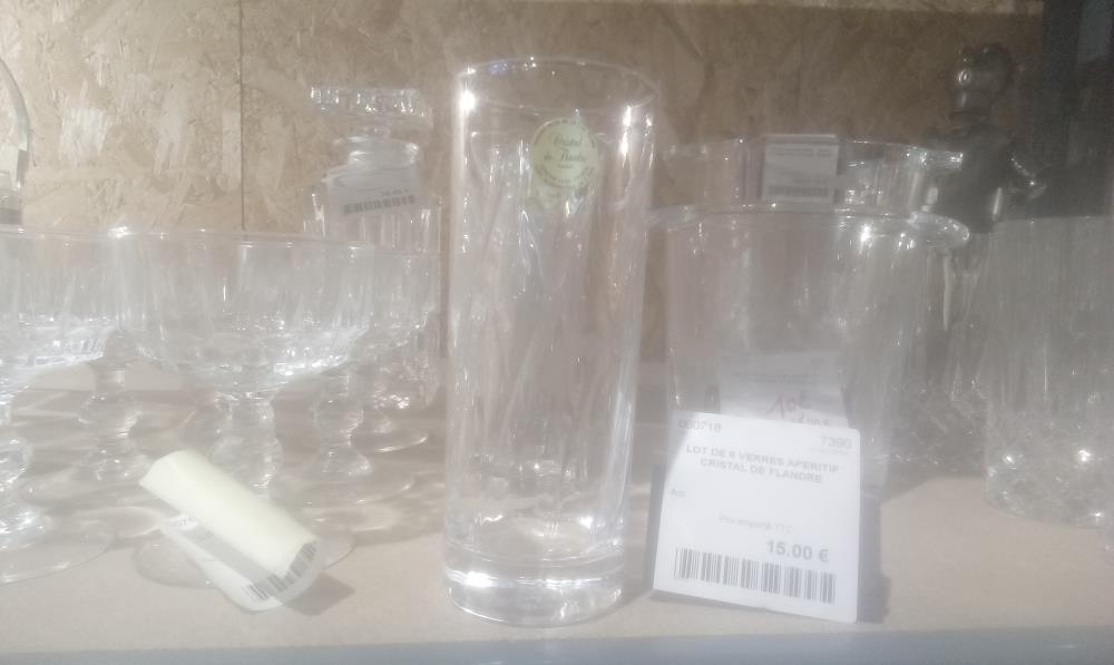 LOT DE 6 VERRES APERITIF  CRISTAL DE FLANDRE