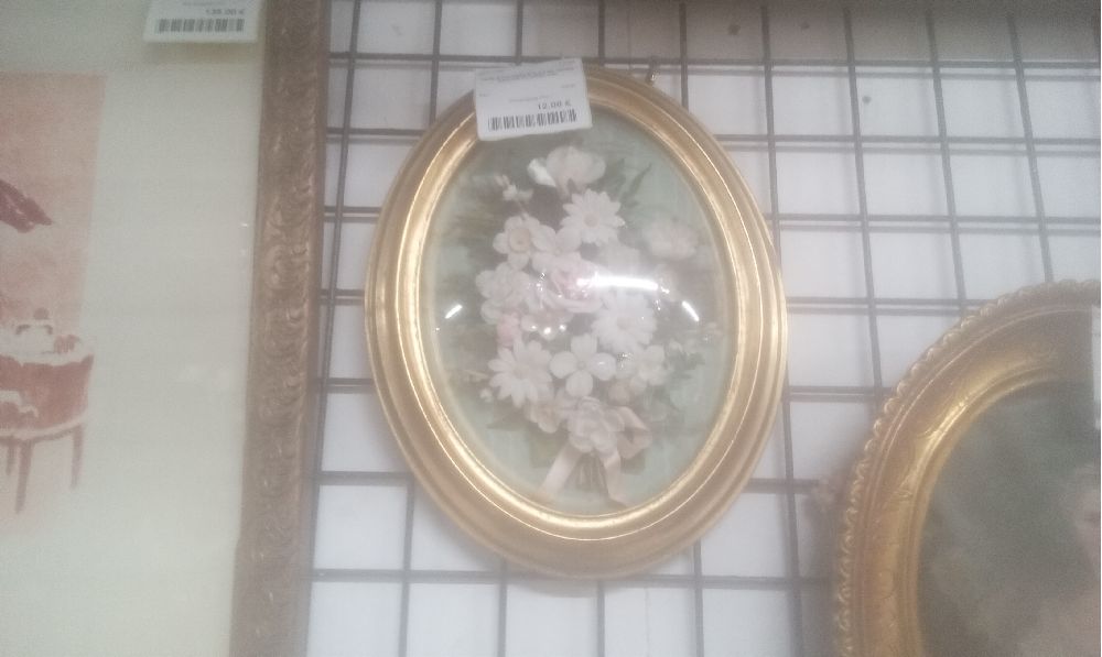 TABLEAU OVALE CADRE DORE DECOR FLORAL PM