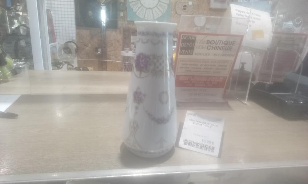 VASE CERAMIQUE DECOR BOUQUET VIOLET