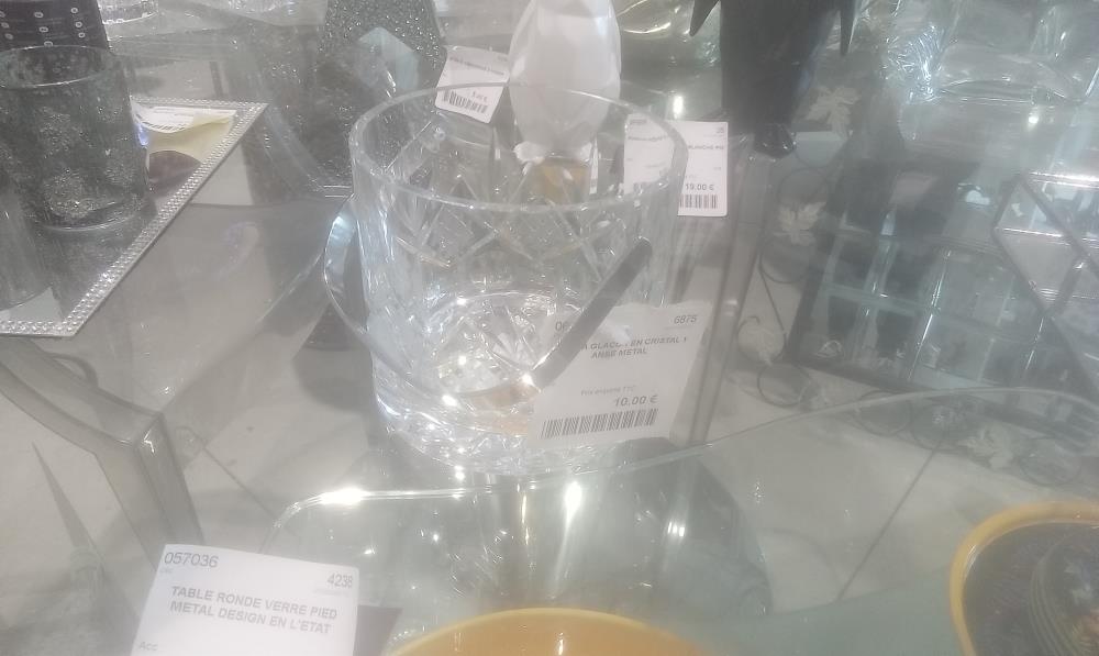 SEAU A GLACON EN CRISTAL 1 ANSE METAL