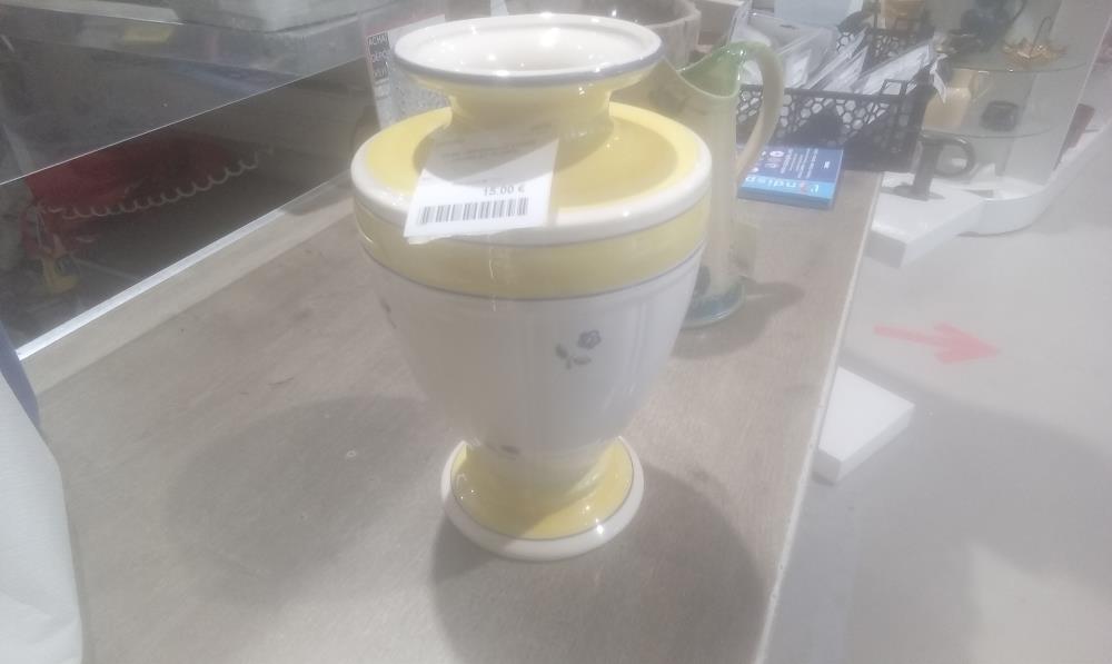 VASE CERAMIQUE 2TONS JAUNE ET FLORAL