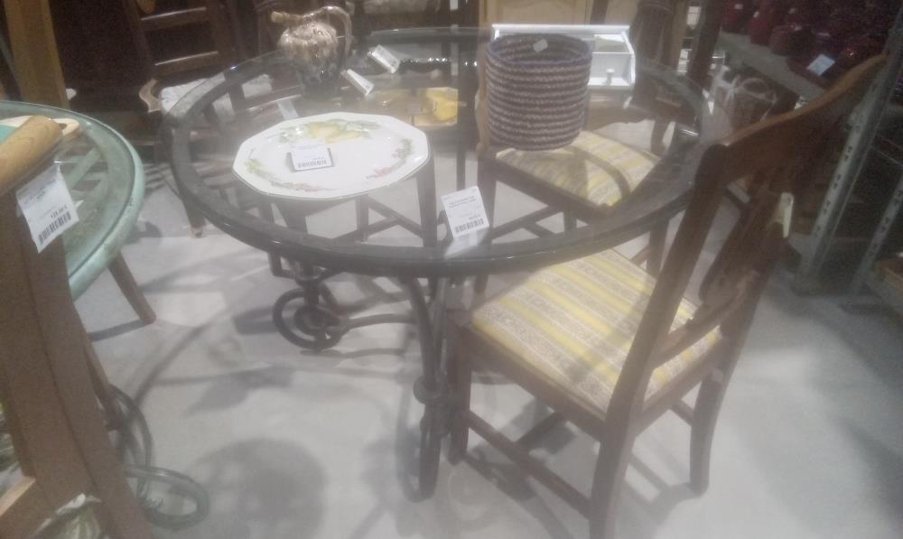 TABLE PIETEMENT FER FORGE+PLATEAU VERRE