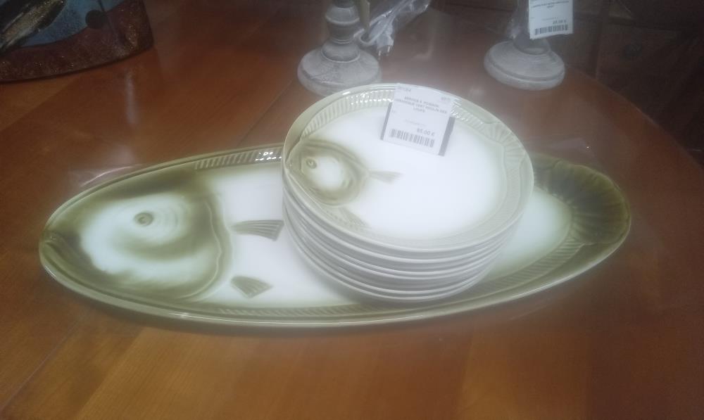 SERVICE A  POISSON CERAMIQUE VERT MOULIN DES LOUPS