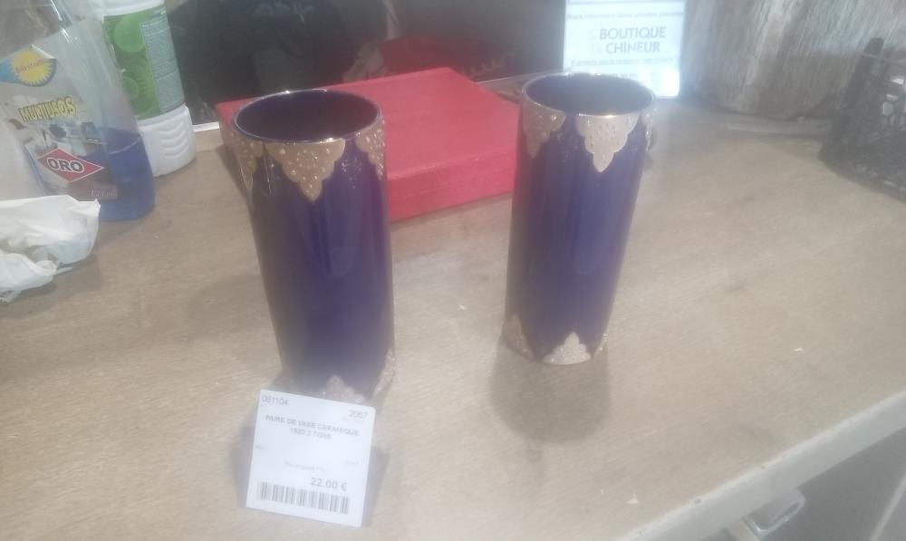 PAIRE DE VASE CERAMIQUE 1920 2 TONS