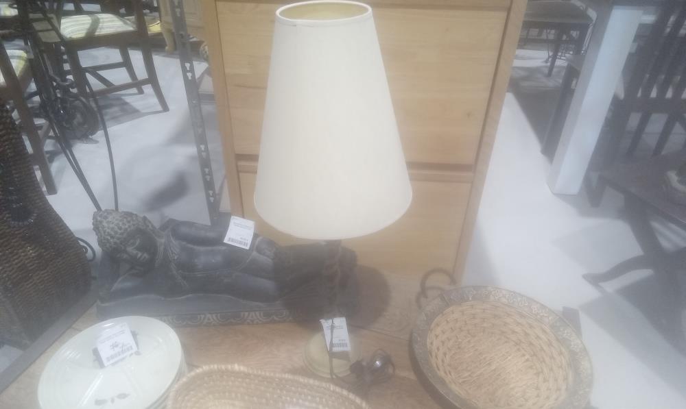 LAMPE PIED TORSADE EN LAITON+ABATJOUR BEIGE