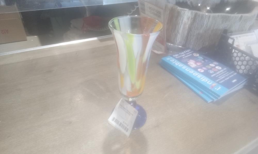 VASE VERRE PIED BLEUE MULTICOLORE PM