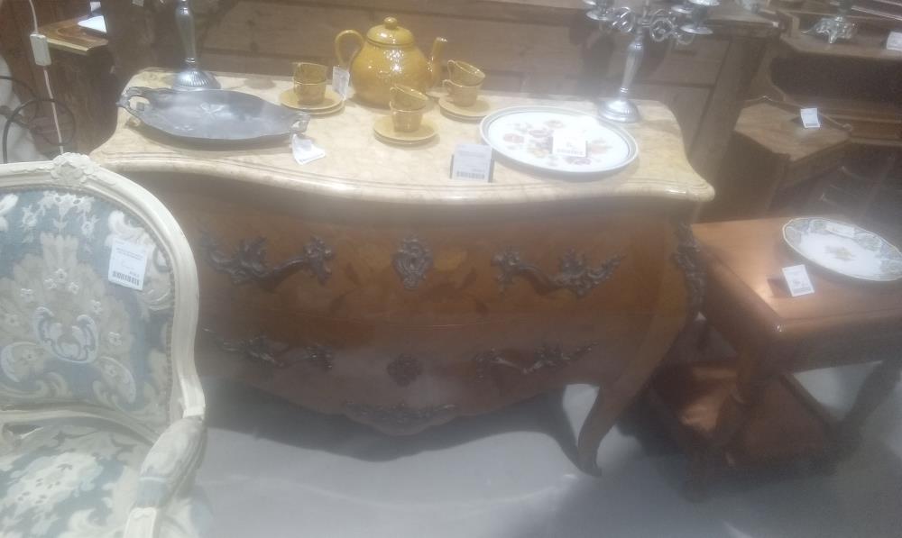 COMMODE STYLE LOUIS XV BOIS DE ROSE+MARBRE