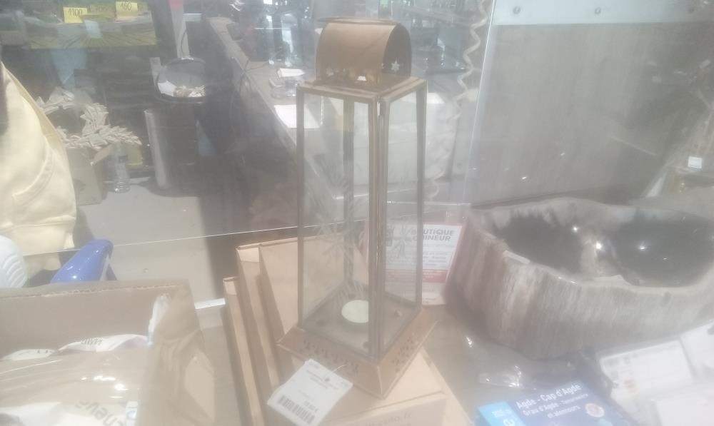 PHOTOPHORE CUIVRE ET VERRE GRAVE