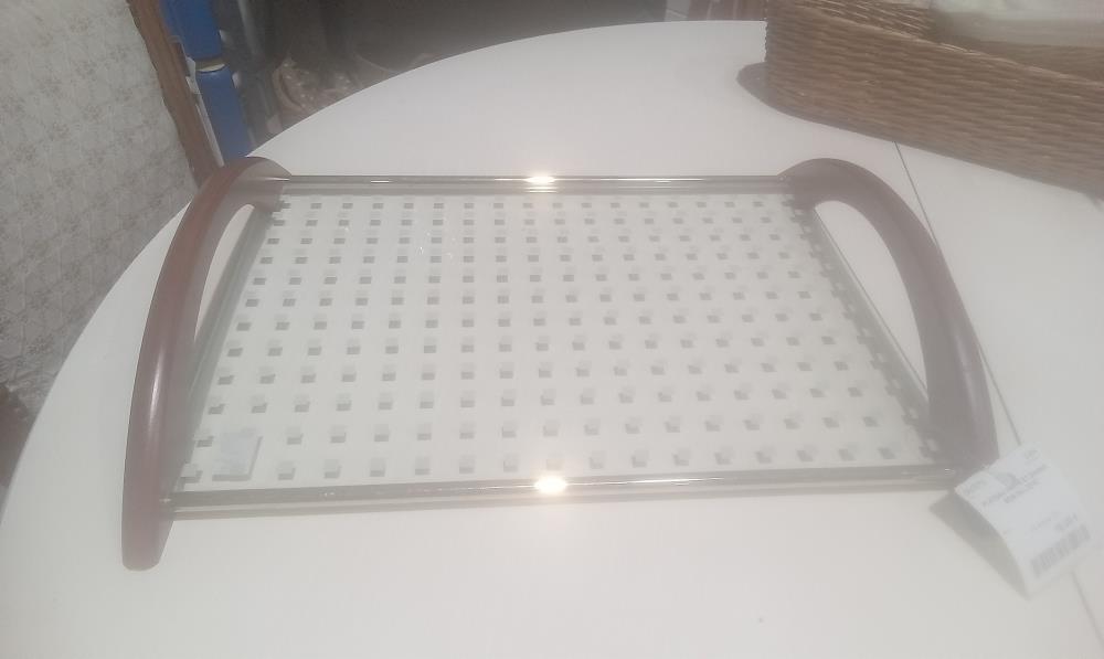 PLATEAU VERRE ET 2ANSES BOIS EN L'ETAT