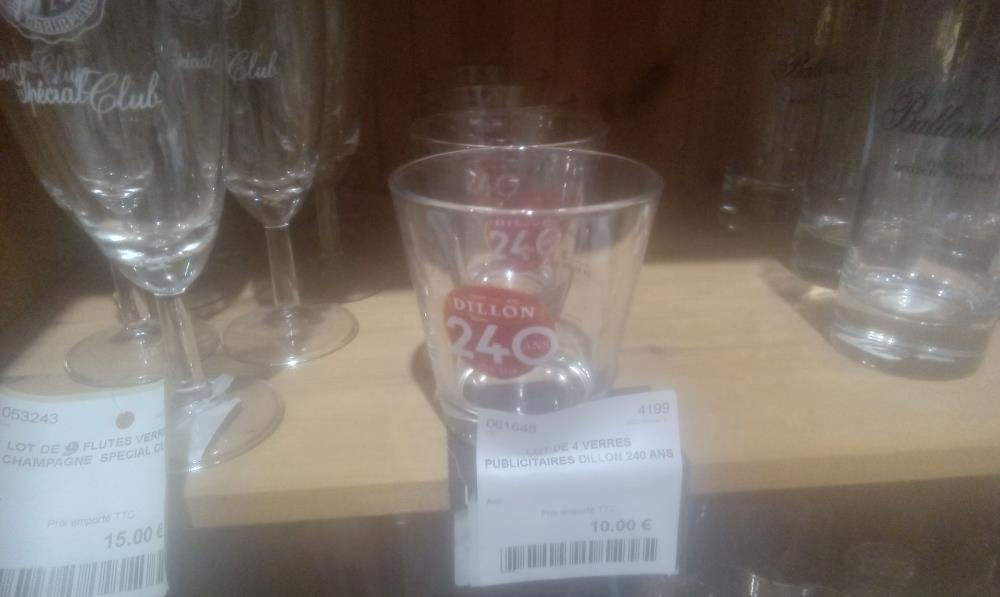LOT DE 4 VERRES PUBLICITAIRES DILLON 240 ANS