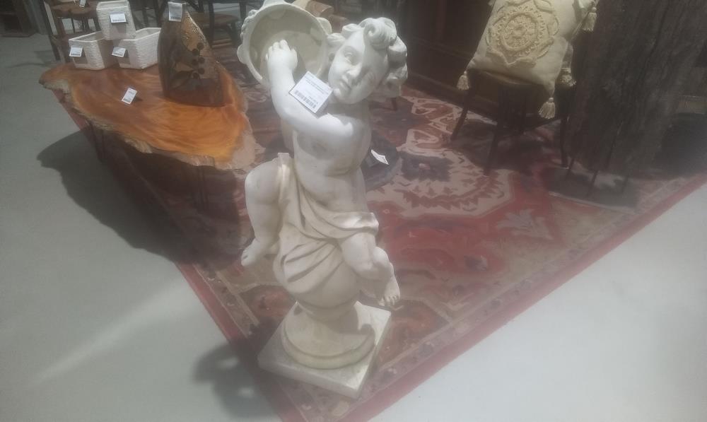 STATUE PIERRE RECONSTITUEE ANGE AVEC TAMBOURIN