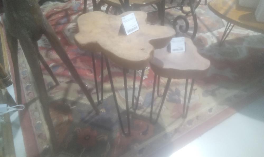 CONSOLE PM PIED METAL ET PLATEAU BOIS+ECORCE