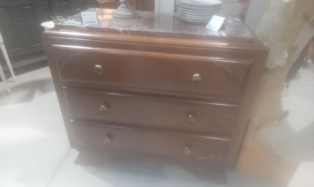 COMMODE ANNEE 50 MARBRE CHENE MASSIF AVEC 3 TIROIRS