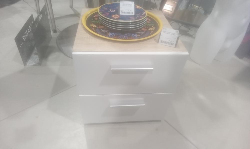 CHEVET MELAMINE 2 TIROIRS LAQUE BLANC EN L'ETAT