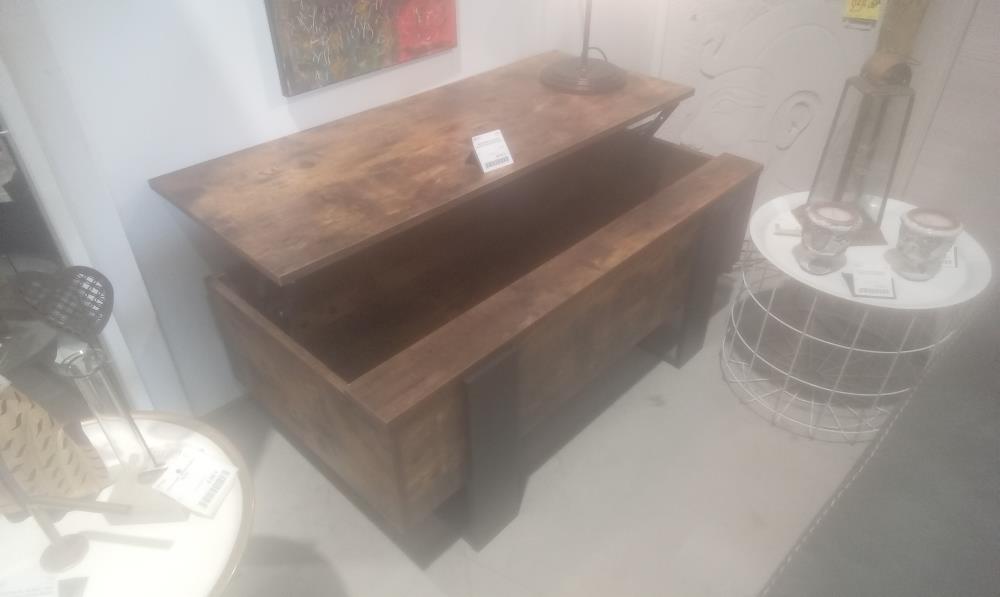 TABLE BASSE MELAMINEE IMITATION BOIS ESCAMOTABLE