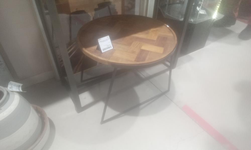 GUERIDON ROND PLATEAU BOIS ET PIED METAL PM