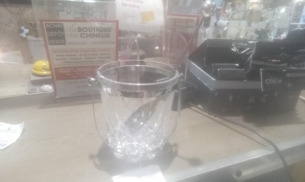 SEAU A GLACON CRISTAL 1ANSE METAL+CUILLERE