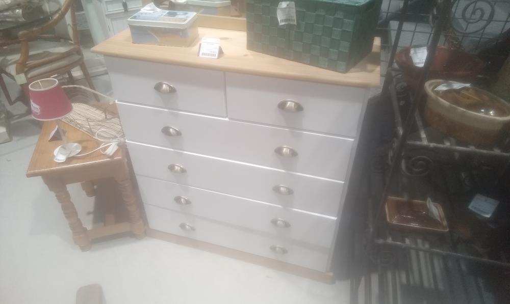 COMMODE BLANCHE+PLATEAU PIN 6 TIROIRS