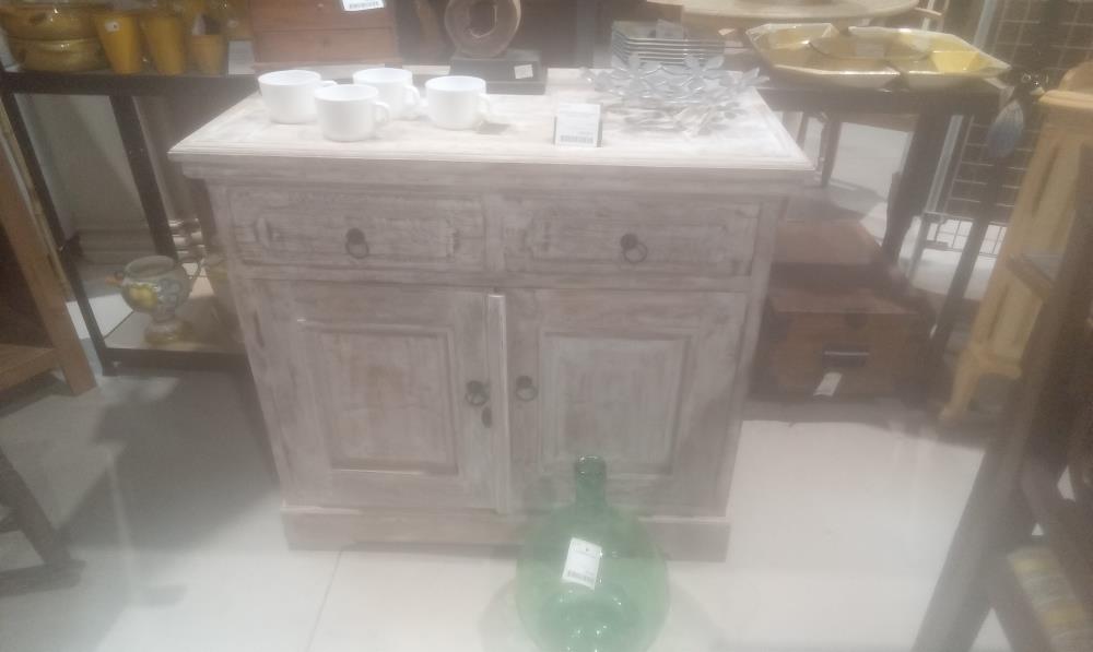 MEUBLE BOIS MASSIF BLANC 2 PORTES+2 TIROIRS