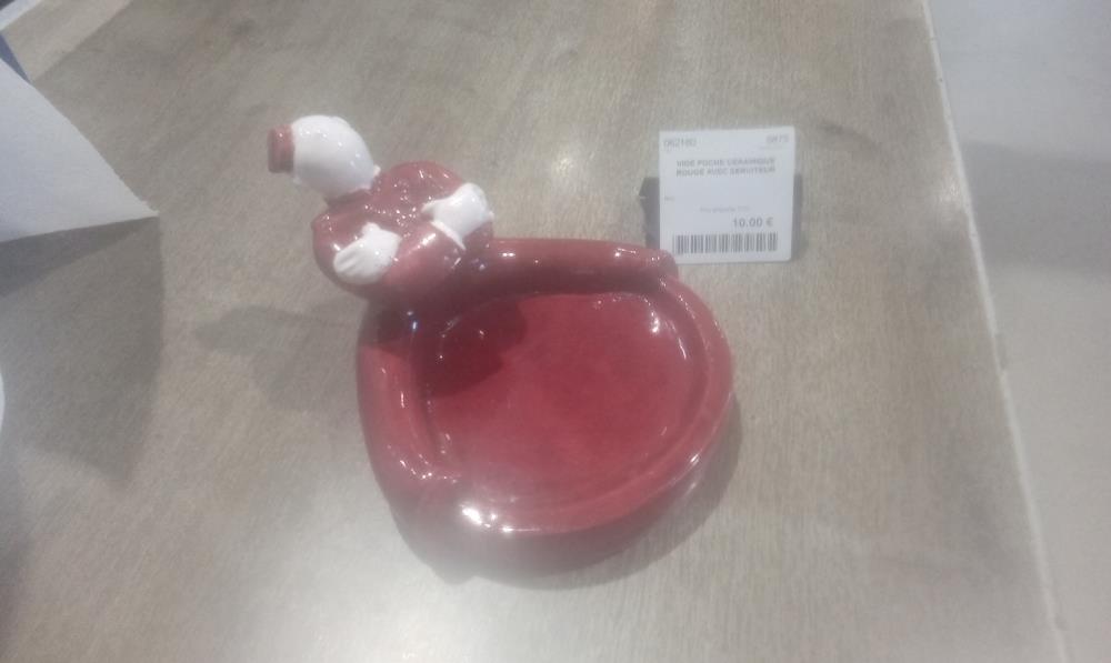 VIDE POCHE CERAMIQUE ROUGE AVEC SERVITEUR
