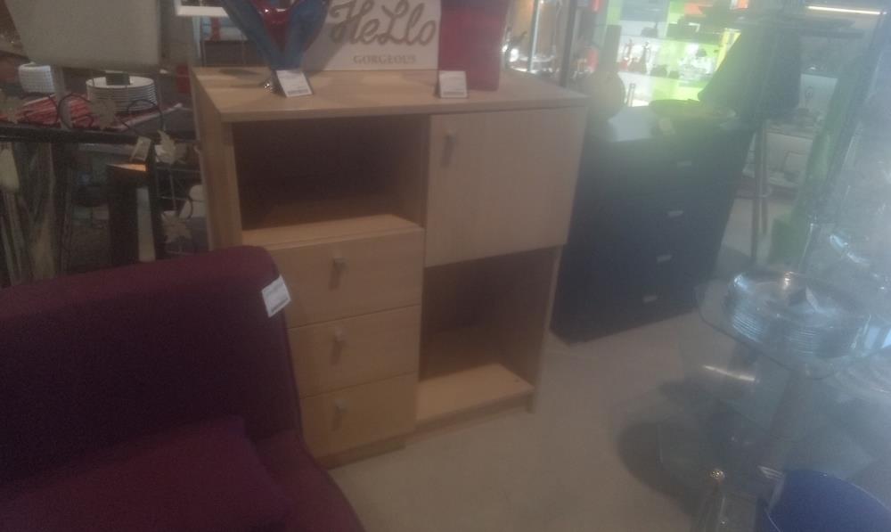MEUBLE MELAMINE 3 TIROIRS+1 PORTE EN L'ETAT