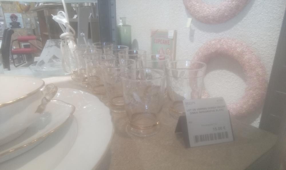 LOT DE VERRES DORES DECOR OISEAI SERIGRAPHE BLANC