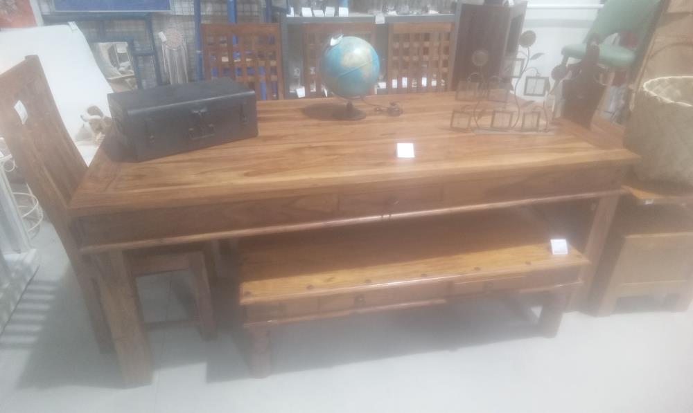 TABLE EN TECK MASSIF +2 ALLONGES DE 40 CM
