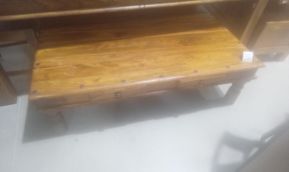 TABLE BASSE EN TECK MASSIF 2 TIROIRS